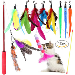 مجموعة ألعاب القطط المتنوعة من DualPet Kitten Toys، لعبة قطط مضحكة، عصا قطط من نبات السيزال، فأر، جرس، كرة، مستلزمات القطط، مجموعة من 20 قطعة