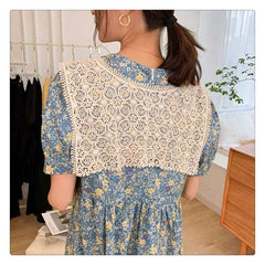 Women Shrugs Lace Hollow Out Female Summer Casual All-match Shawls Simple Scarf-collar Sleeveless Knitted Tops Korean Style Chic