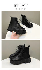 2024 White New Women Ankle Boots Autumn Winter Platform Zipper Women Punk Boots Thick Sole Lace Up Combat Booties Female Mujer