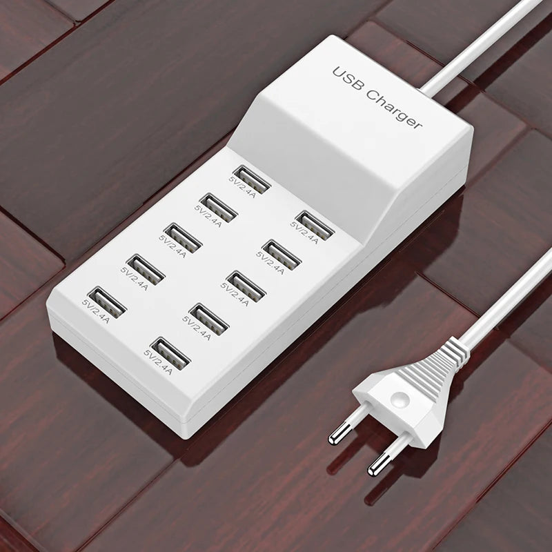 High Speed 10 Ports 5V USB Hub AC Charger Strip Adapter Portable USB Power Adapter for Home Office Travel Wall Charger EU Plug