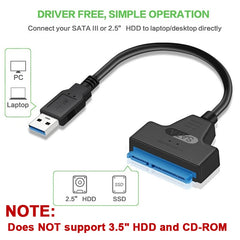 كابل SATA إلى USB 3.0 / 2.0 بسرعة تصل إلى 6 جيجابت في الثانية لمحركات الأقراص الصلبة الخارجية SSD مقاس 2.5 بوصة، محول SATA 3 22 دبوسًا، كابل USB 3.0 إلى Sata III