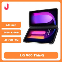هاتف LG V60 ThinQ ثنائي الشاشة V600VM / هاتف أندرويد أصلي غير مقفول من اليابان بشاشة 6.8 بوصة ومعالج Snapdragon 865 4/5G NFC وذاكرة وصول عشوائي 8 جيجابايت + 128 جيجابايت وذاكرة قراءة فقط