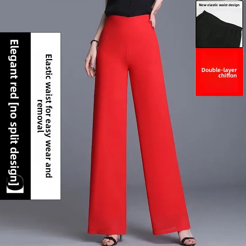 Summer New Double Layer Chiffon Wide Leg Pants Women Loose Drapey Long High Waist Slimming Thin Dancing Skirt Pants