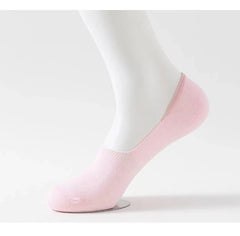 5 Pairs of WOMEN'S Solid Color Invisible Socks, Cotton Silicone Anti Slip Spring Ankle Socks, Casual Breathable Thin Boat Socks