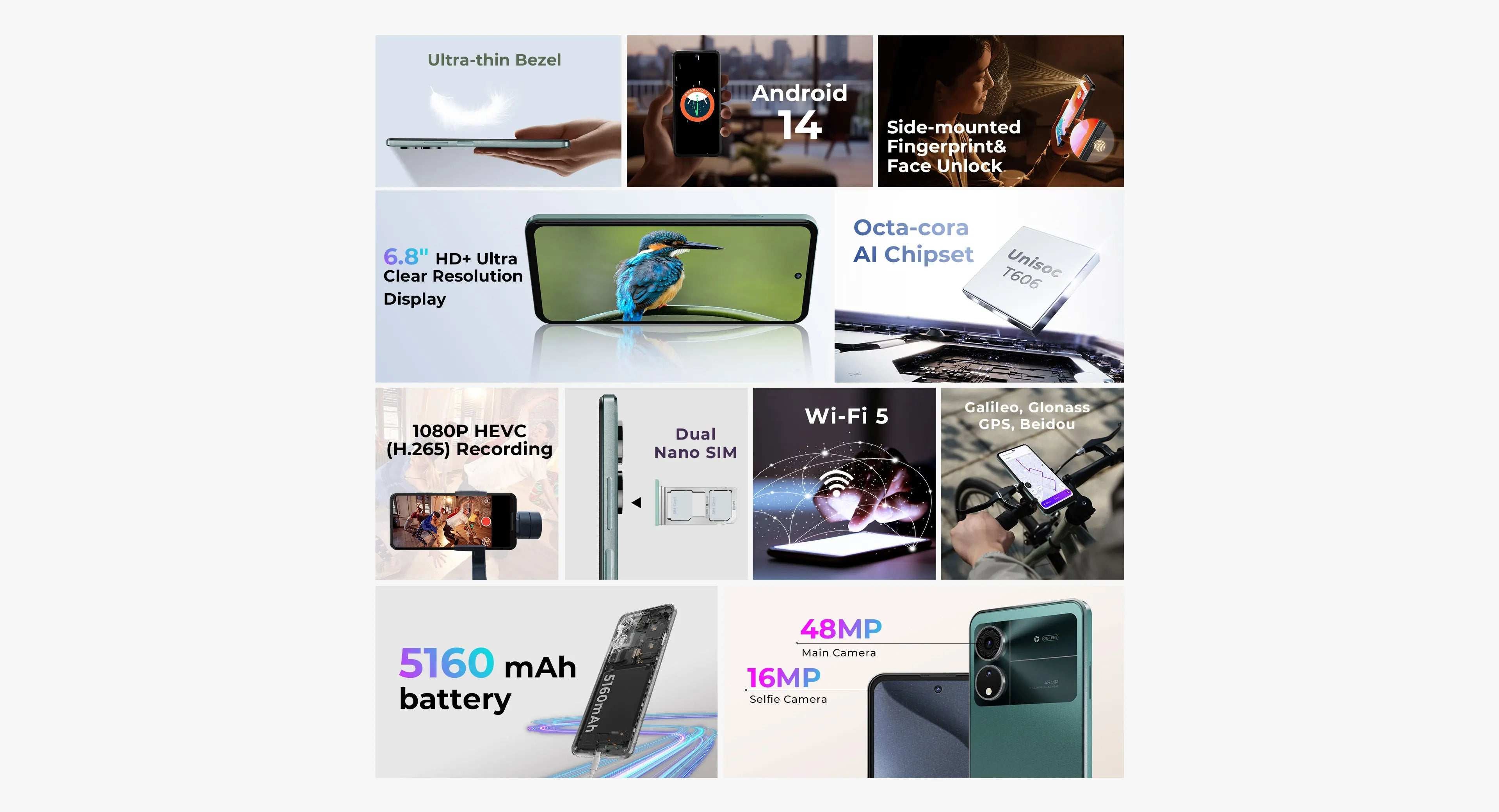 New HOTWAV Note 12 2024 Smartphone Android 14.0 5160MAH Cellphones 6+128GB 48MP+16MP+0.08MP Camera 6.8" HD Global Mobile Phone