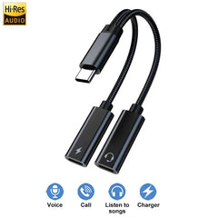 60W PD Fast Charger Cable 2 in 1 USB C Splitter Type C Headphones Jack Audio Adapter For Samsung S24 Xiaomi Huawei iPhone 15 16