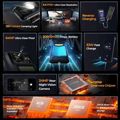HOTWAV W11 Rugged Phone 6.6'' FHD+12GB+256GB 20800mAh Battery smartphone 64MP Camera Android 13 NFC Mobile Phone