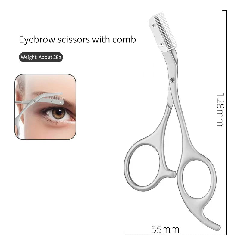 Eyebrow Scissors For Men And Women Makeup Tools One Metal Texture With Comb Eyebrow Razor Beauty Scissors Stainless Steel
