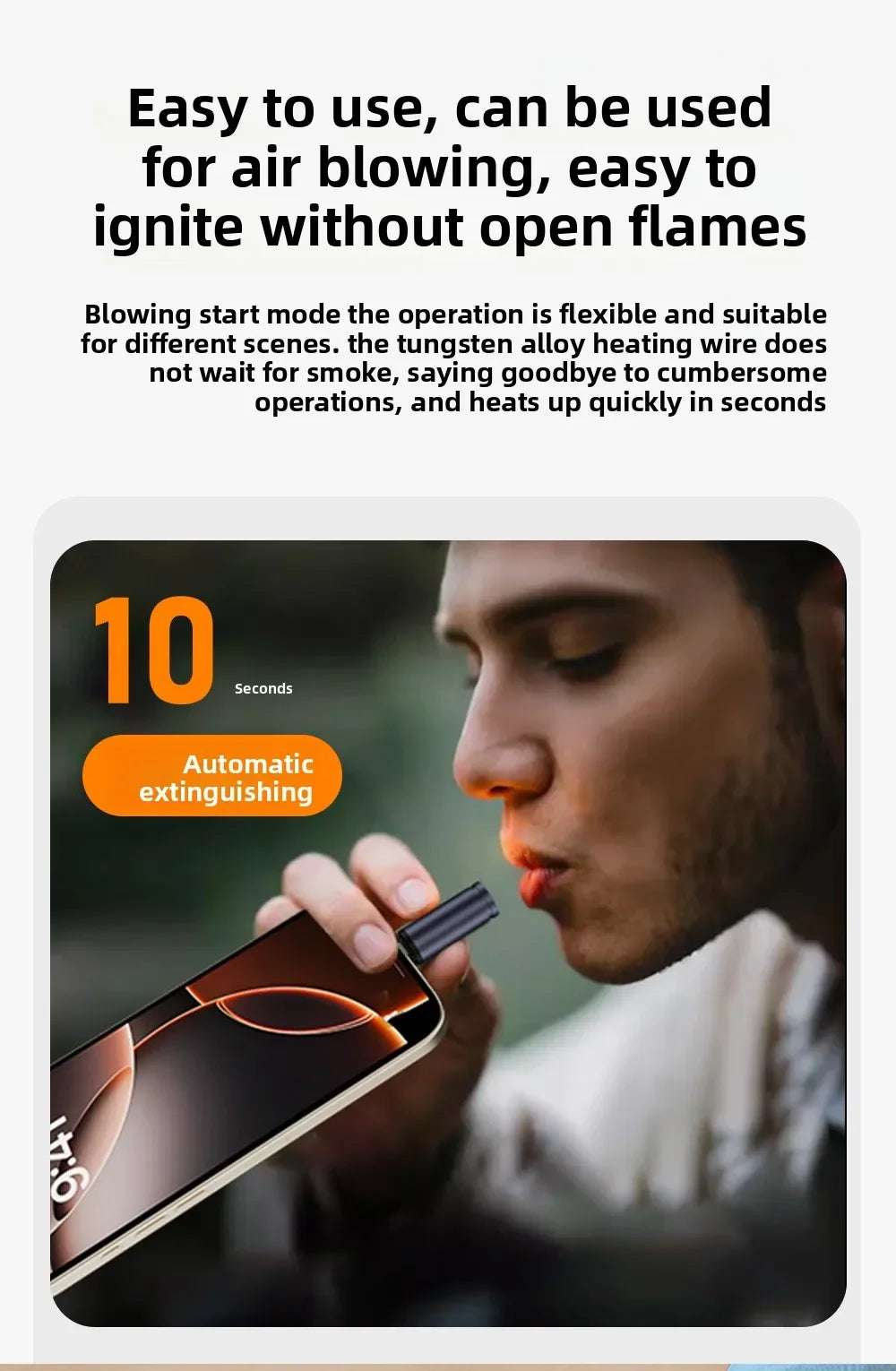 Type C Mini Lighter Blow-to-Ignite Auto Shut-Off for Air Travel Outdoor No Battery No Flame USB C Cigarette Lighter Adapter