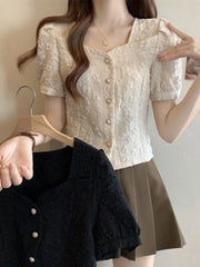 Spring Summer ort Sve Sweet Sle Pure Color Women's irt Slim Fit Chiffon Cardigan irt Fre Sle Small ence