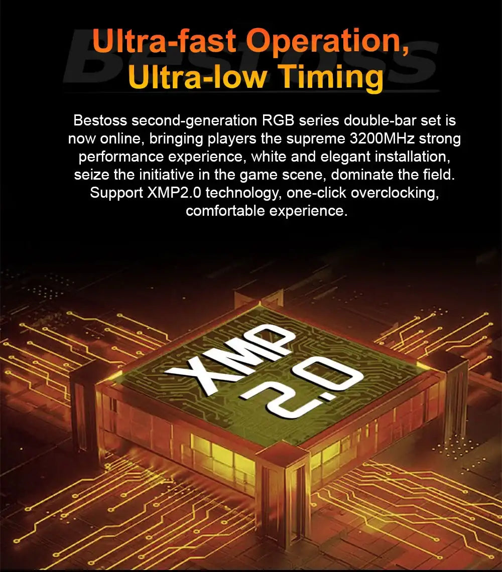 Bestoss Memoria RAM RGB DDR4 8GB 16GB 32GB (2x16GB) Kit 3200 3600MHz 288pin 1.2V DIMM RAM For Desktop