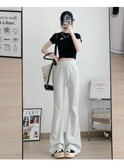 ay High Waist Bell Bot Pants Women's Summer 2025 New Casual Sports Sweatpants Small Size Slimming  Hoof Pants