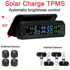 نظام مراقبة ضغط إطارات السيارة الذكية TPMS ساعة رقمية تعمل بالطاقة الشمسية شاشة LCD ضغط إطارات السيارة درجة الحرارة نظام إنذار السلامة