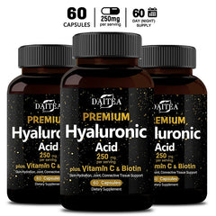 Hyaluronic Acid Supplement 250 Mg with Biotin and Vitamin C-3-in-1 - Skin Moisturization, Joint Lubrication, Hair and Eye Health