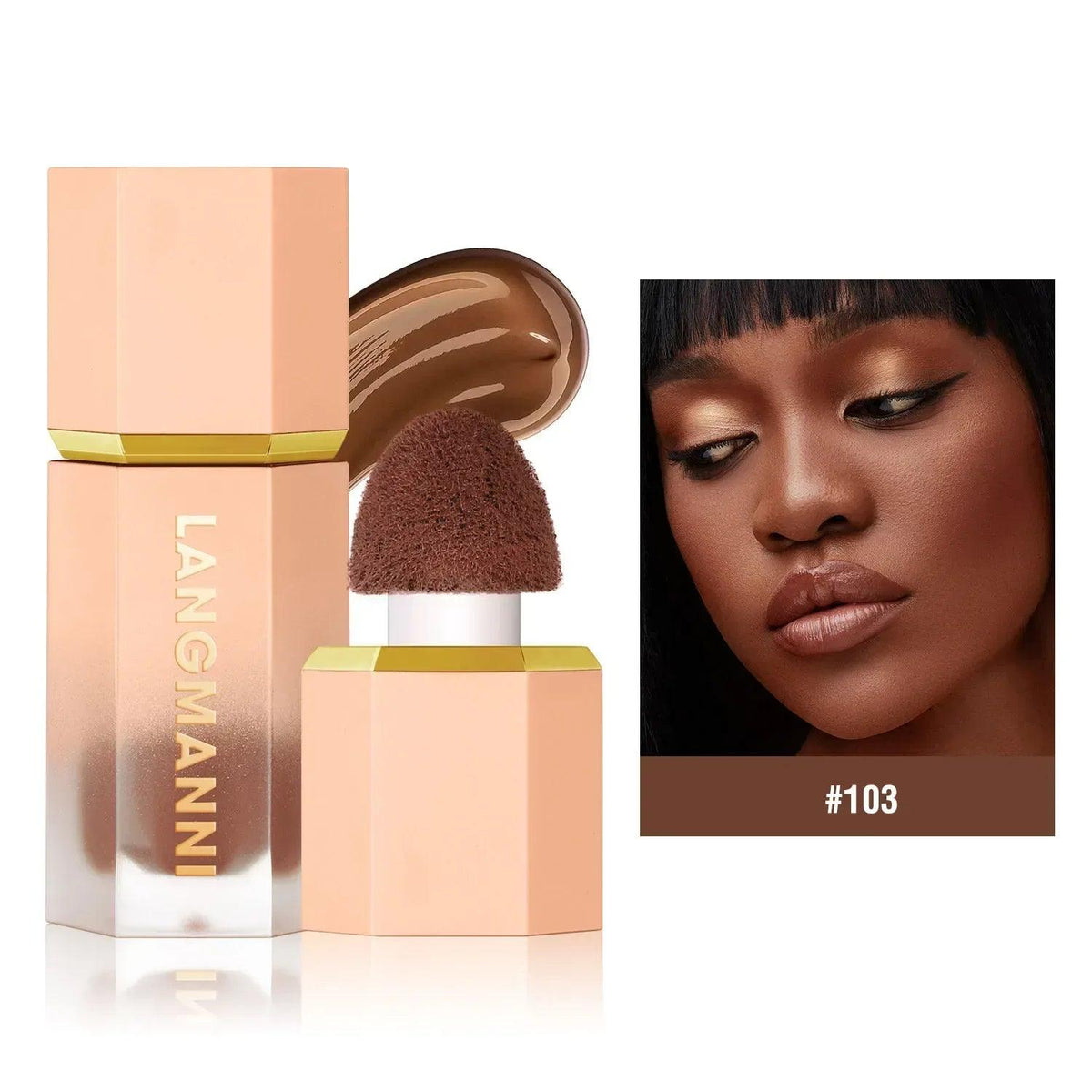 LANGMANNI liquid contour concealer bottle with sponge applicator; swatch #103