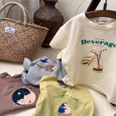 Fashion Casual T-shirt Children's Clothing Printed Cartoon Kids Short Sleeve Tops Tees Boutique Boys Girls Clothes O-neck Tshirt