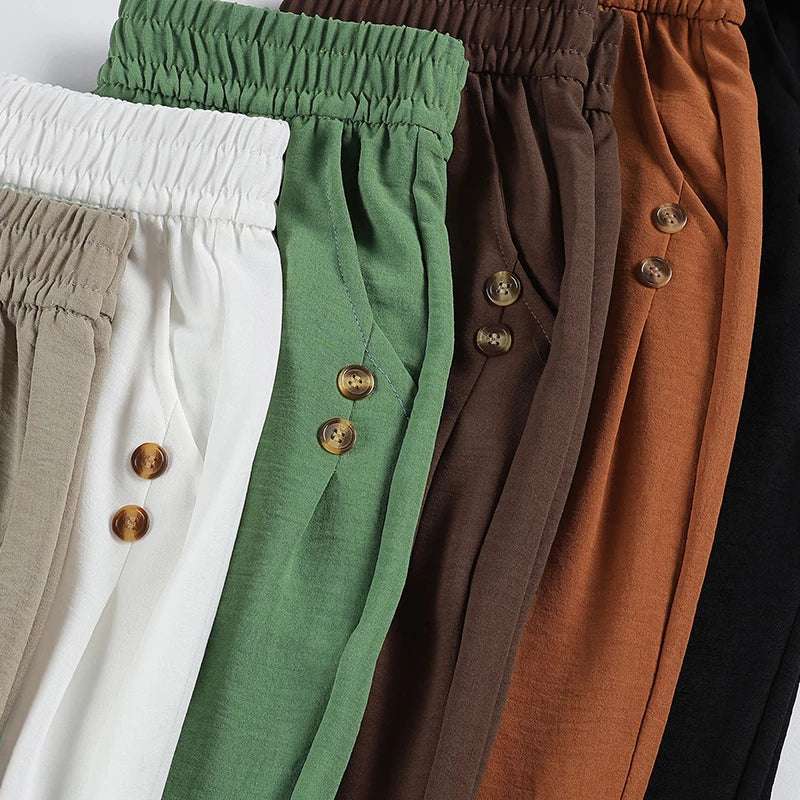 Summer plus size Stretch Harem Pants Mother Thin Summer Baggy Pantalones Women  Casual Button High Waist Trousers