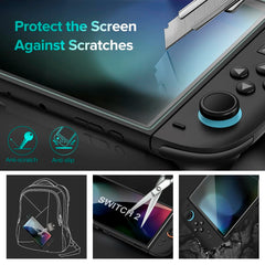 واقي شاشة من الزجاج المقوى لجهاز Switch Nintendo 2 مع غطاء عصا التحكم ملحقات واقي لجهاز Switch Nintendo 2