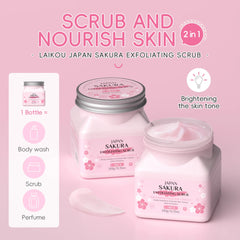 يمكن استخدام مقشر LAIKOU Sakura للوجه والجسم لتنظيف البشرة وترطيبها وتقشيرها وتفتيح لونها. العناية بالبشرة