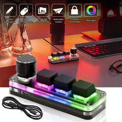 لوحة مفاتيح ميكانيكية USB Gamer بثلاثة مفاتيح ماكرو مخصصة للألعاب RGB ومقبض برمجة مخصص ولوحة مفاتيح صغيرة للفوتوشوب