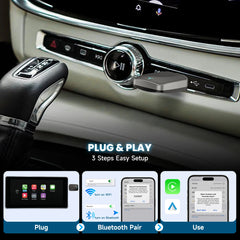 محول 2 في 1 سلكي إلى لاسلكي CarPlay ومحول لاسلكي Android Auto، التوصيل والتشغيل