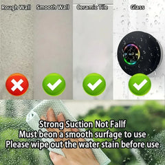 مكبر صوت جداري محمول مزود بخاصية البلوتوث IPX4 مقاوم للماء مع أضواء LED للحمام في الهواء الطلق وكأس شفط كبير يمكن امتصاصه