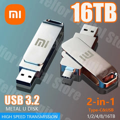 محرك أقراص فلاش Xiaomi 16 تيرابايت USB 3.2 عالي السرعة لنقل USB Type-c 2 في 1 8 تيرابايت 16 تيرابايت OTG Pendrive قرص فلاش مقاوم للماء للكمبيوتر