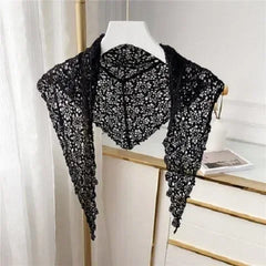 Women Shrugs Lace Hollow Out Female Summer Casual All-match Shawls Simple Scarf-collar Sleeveless Knitted Tops Korean Style Chic