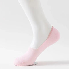 5 Pairs of WOMEN'S Solid Color Invisible Socks, Cotton Silicone Anti Slip Spring Ankle Socks, Casual Breathable Thin Boat Socks