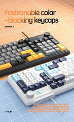 Wired Keyboard - Silent Red Switches, Ergonomic Design, Color-Blocked Keycaps, for Gaming/Office with Control Knob