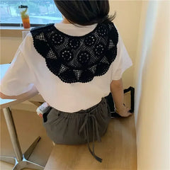 Women Shrugs Lace Hollow Out Female Summer Casual All-match Shawls Simple Scarf-collar Sleeveless Knitted Tops Korean Style Chic