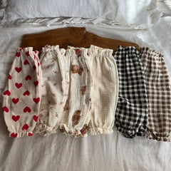 Summer New Baby Pants Korean Kids Spring Organic Cotton Loose Tiger Bear Floral Print Pants Boys And Girls Lantern Trousers
