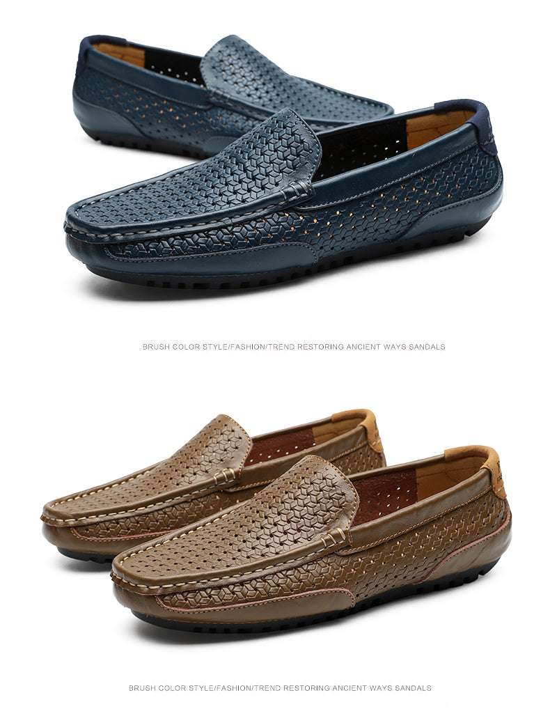 Summer Luxury Brand Men Casual Shoes Soft Genuine Leather Mens Loafers Moccasins Italian Designer Breathable Slip on Boat Shoes