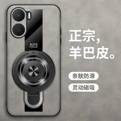 Case for Xiaomi Poco X7 pro magnetic ring holder luxury silicone sheepskin leather plexiglass Pu premium shockproof back cover