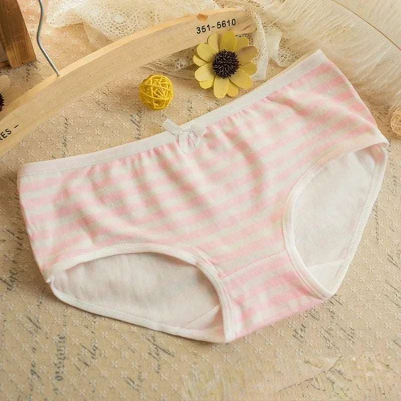 Kawaii Lolita Girls Japanese Anime Style Cosplay Women Panties Briefs With Bow Underwears Underpants Blue Pink White Stripe Gift
