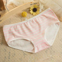 Kawaii Lolita Girls Japanese Anime Style Cosplay Women Panties Briefs With Bow Underwears Underpants Blue Pink White Stripe Gift