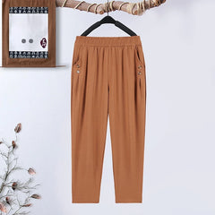 Summer plus size Stretch Harem Pants Mother Thin Summer Baggy Pantalones Women  Casual Button High Waist Trousers