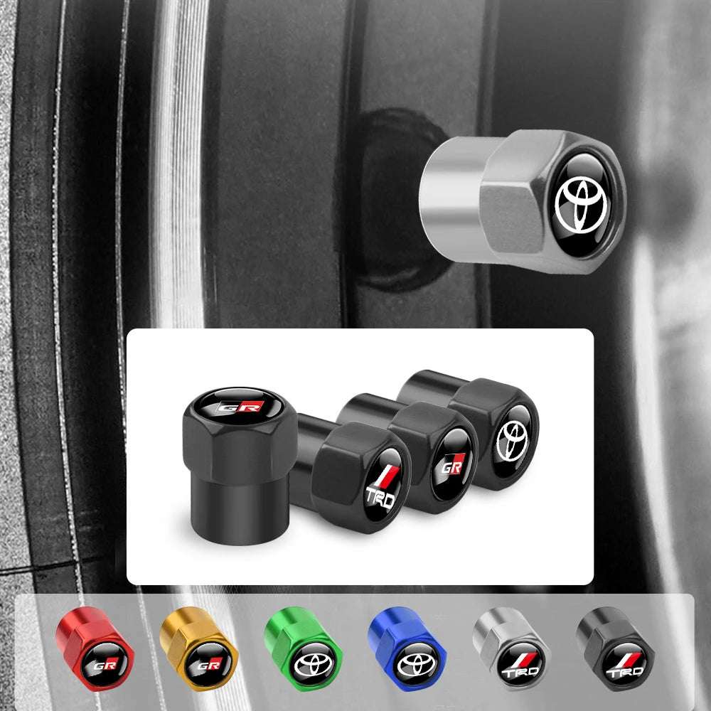 4PCS Car Badge Wheel Tires Valve Caps Metal Tyre Dust Covers For Toyota Fortuner Chr Verso Prius Hiace Trd Yaris Corolla Camry