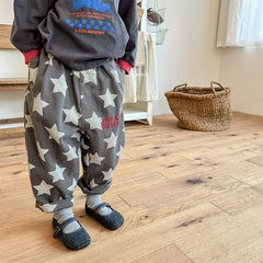 7030-1 Children Pants autumn boys and girls loose leg pants children harem cotton printed pants girl's pants