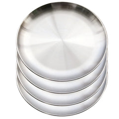 20cm Round Metal Dish Camping Stainless Steel 304 Serving Dinner Plates 4 Pack with alleco cotton bag for BBQ, Snack, Salad