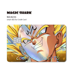 ملصق بطاقة الائتمان والخصم بالليزر ثلاثي الأبعاد اللامع الرائع من Magic Shark Dragons Balls Goku Vegeta، غطاء أمامي