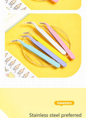 Stainless Steel Straight Curved Tweezers Colorful Pink Blue Purple DIY Eyelash Tweezer Nail Art Sticker Rhinestones Picking Tool