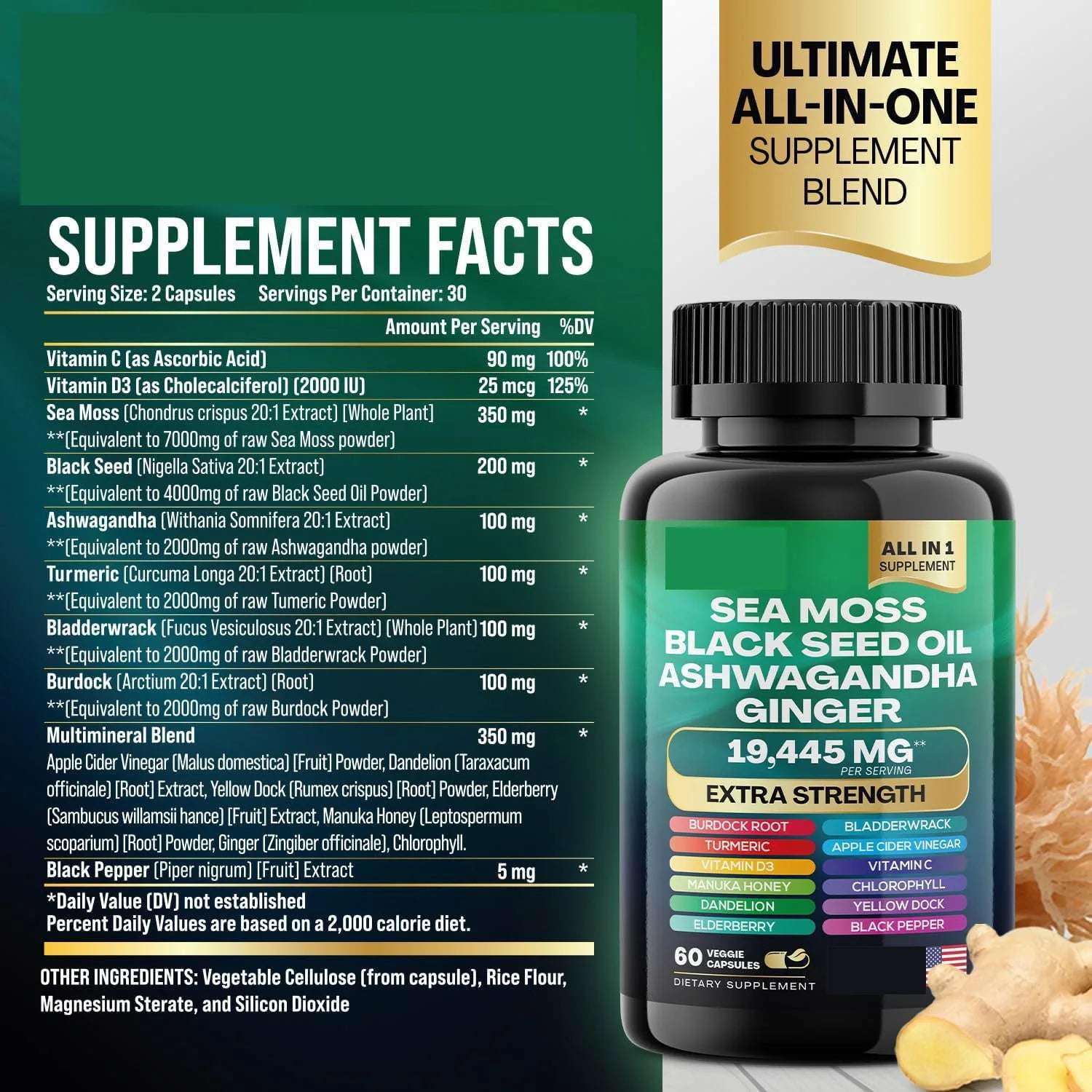 2 Bottles 15250MG Pure Himalayan SHILAJIT Capsules+ Sea Moss Capsules Immunity Support
