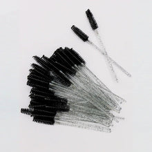 Disposable eyelash brush comb wands with black bristles and crystal silver handles