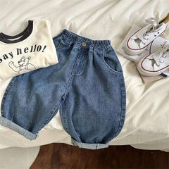 Boys Girls Toddlers Loose Pants Fashion Summer Baby Boys and Girls Baby Foreign Denim Pants New Arrival 2025