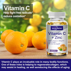 Alxfresh Vitamin C with Zinc for Hair Skin Nails and Brain Heart Health Supports Cellular Level Defense Immune System Booster