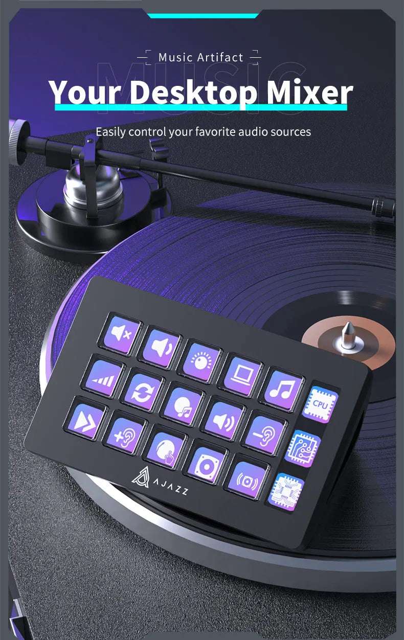 AJAZZ AKP153E Stream Deck Multifunctional Console Panel Desktop Assistente 15 Macro Keys Trigger Actions Custom Mini Keyboard