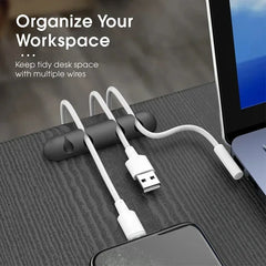 VIKEFON Cable Cord Wire Organizer Silicone USB Cable Winder Management Clips Self Adhesive for Mouse Keyboard Headset For iPhone
