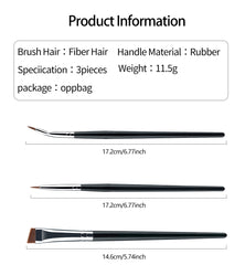 3pcs Eye Makeup Brush Ultra Fine Eyeliner Brush Set, Including Straight, Angled, Bent Tip, Suitable For Makeup