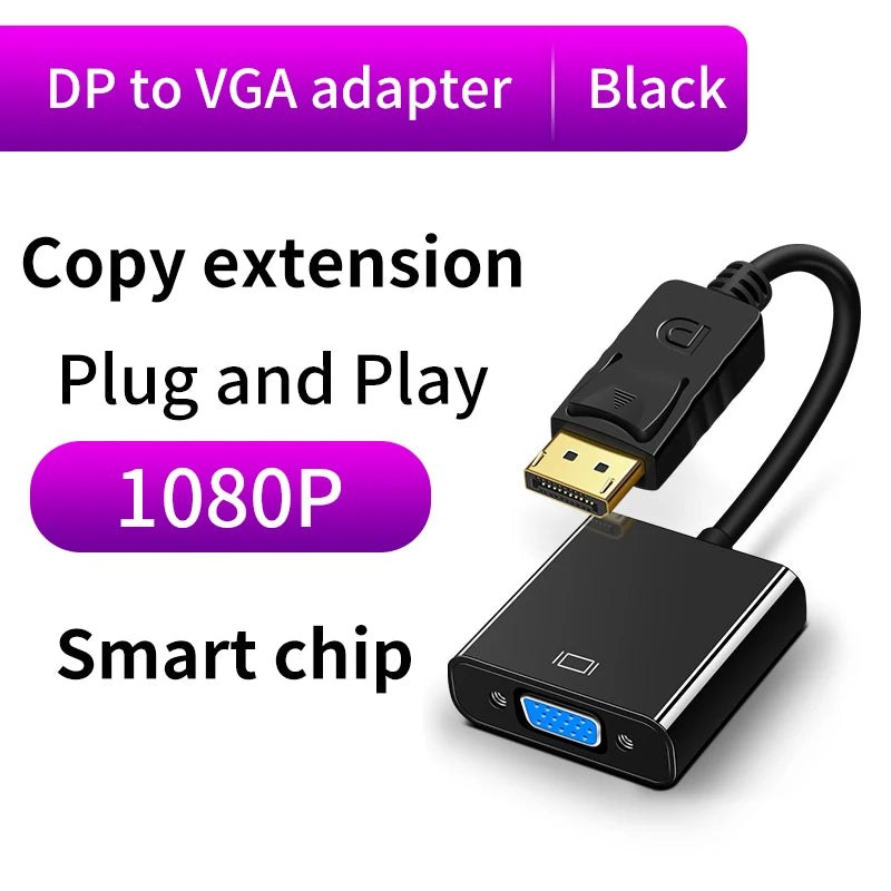 DisplayPort Display Port DP to VGA Adapter Cable For Projector DTV TV HDVD Laptop DP Male to VGA Female Converter Adapter Cable